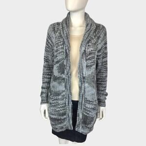 Obey Long Open Gray Cardigan Thick Open Knit Cozy Sweater Large